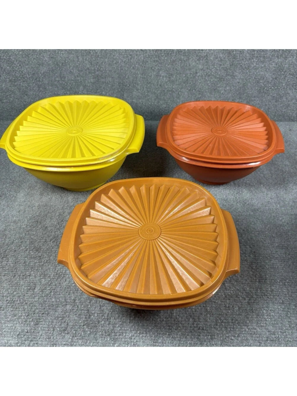 Vintage Tupperware 10 Servalier Bowls 886, 836, 838, w/Lids Orange & Yellow